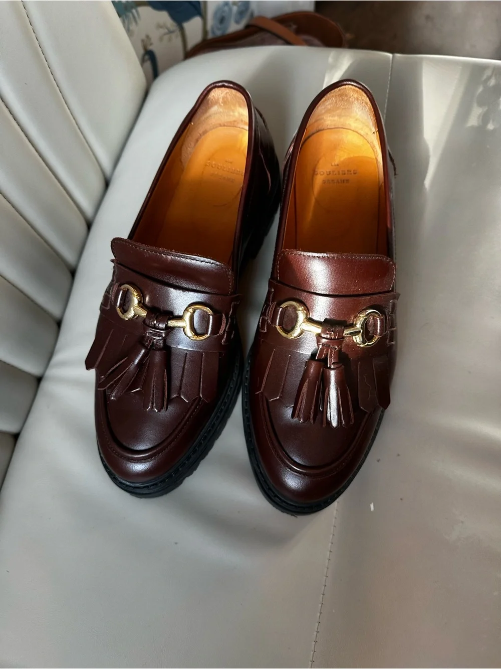 Sezane Amy Tassel Loafers in Brown with Gold Hardware